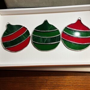 Vintage Set Of 3 Jumbo Lead Stained Glass Christmas Ornament /Sun Catchers 4x5